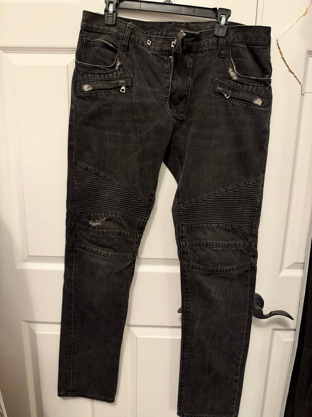 Balmain Paris Gray Distressed Moto Biker Jeans Men’s Size 36